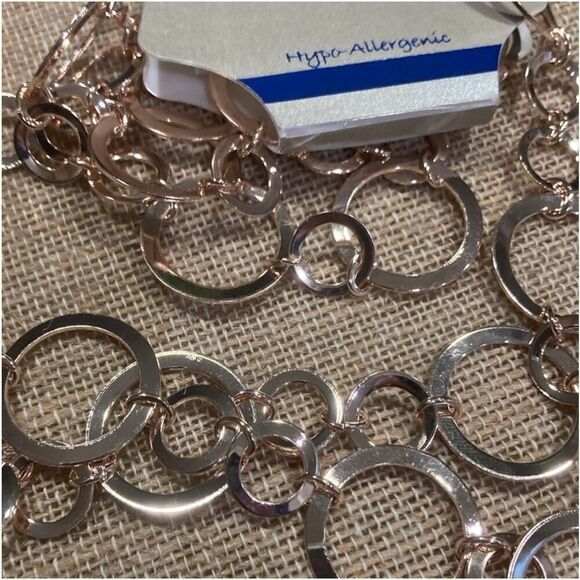 Northcrest Gold Tone Circle Chain Link Long Fashion Necklace Hypoallergenic - Picture 4 of 4